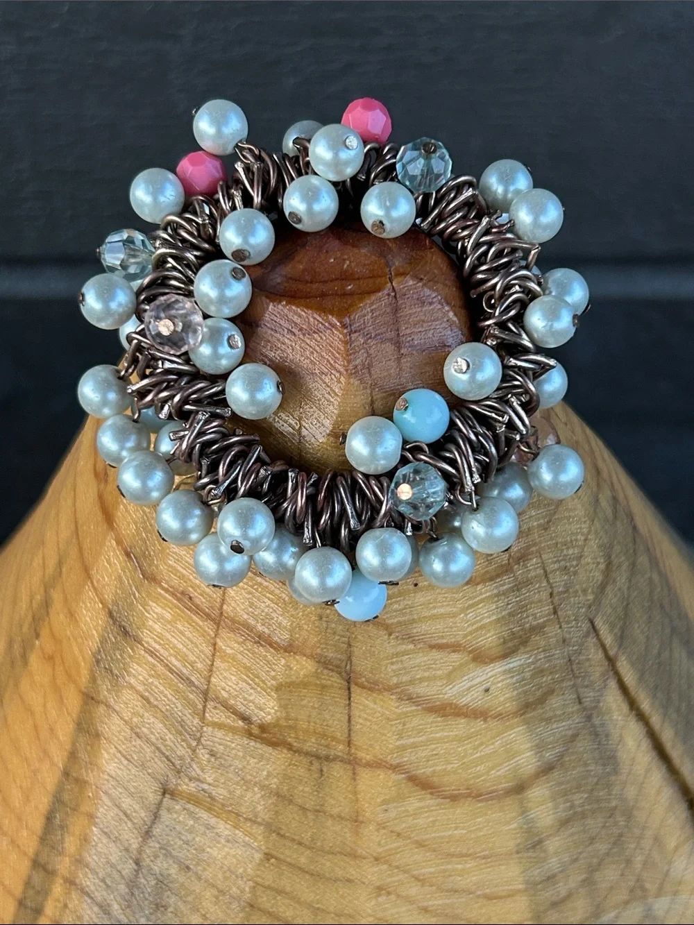 Vintage Cha Cha Pearl and Copper Beaded Statement Bracelet